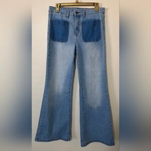Jeans 11" Flare Leg  High Waist Patch Pocket Festival Hippie Boho Grunge Size 10